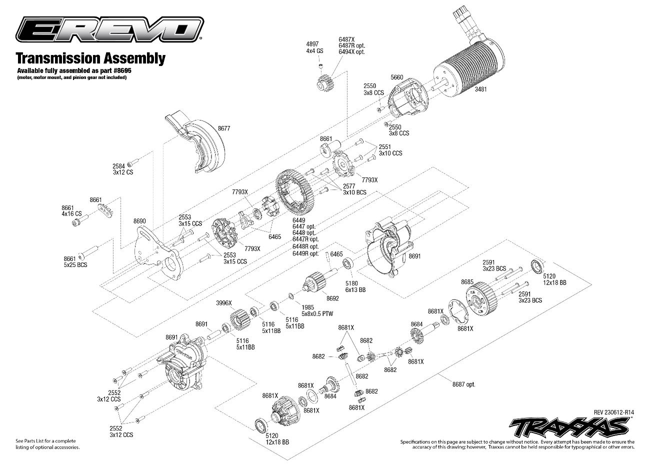 E-Revo VXL Brushless (86086-4) Transmission Assembly Exploded View
