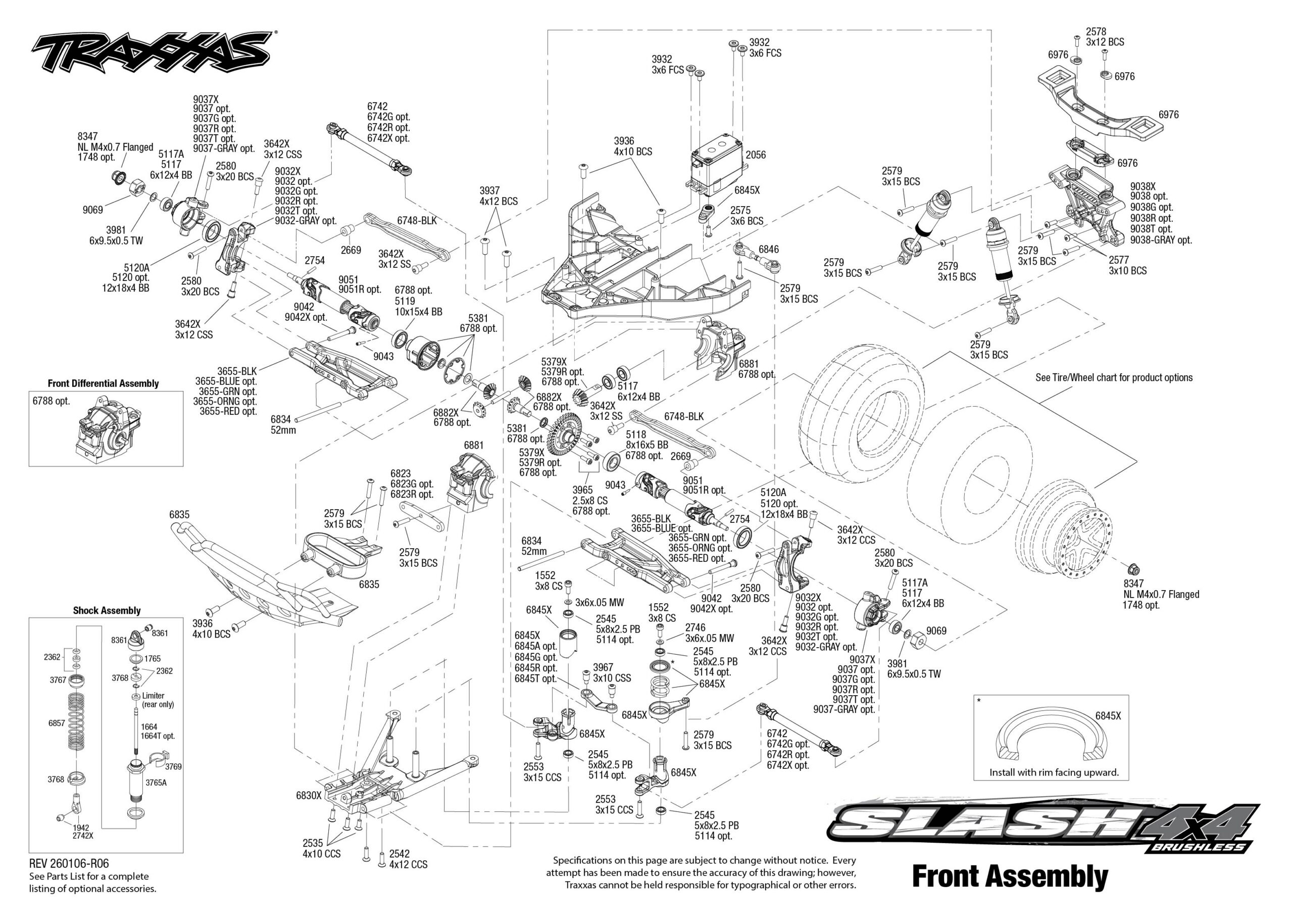 Slash 4X4 Brushless (68154-4) Front Assembly Exploded View