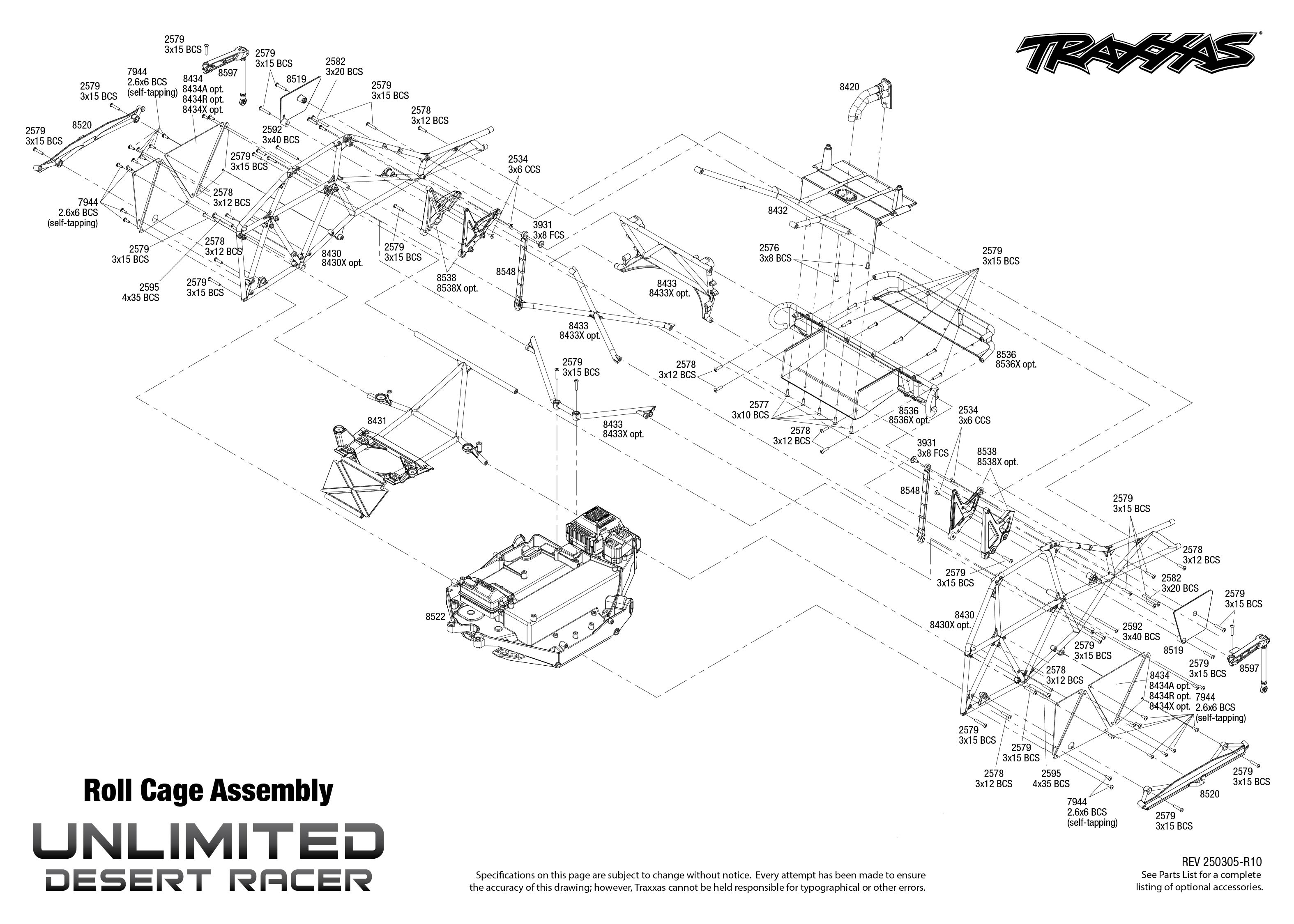 Unlimited Desert Racer (85086-4) Roll Cage Assembly Exploded View