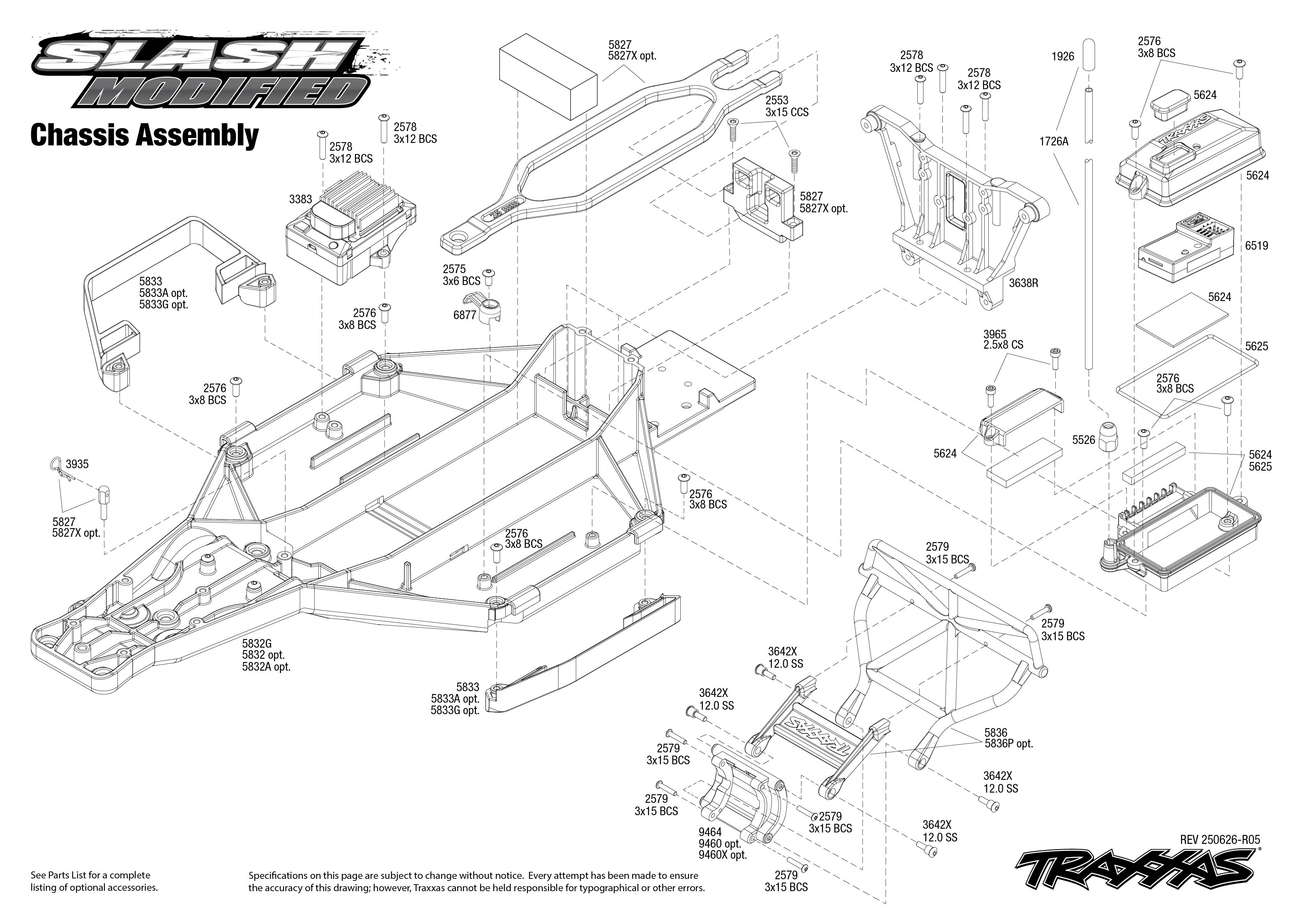 Slash Modified (104354-74) Chassis Assembly Exploded View