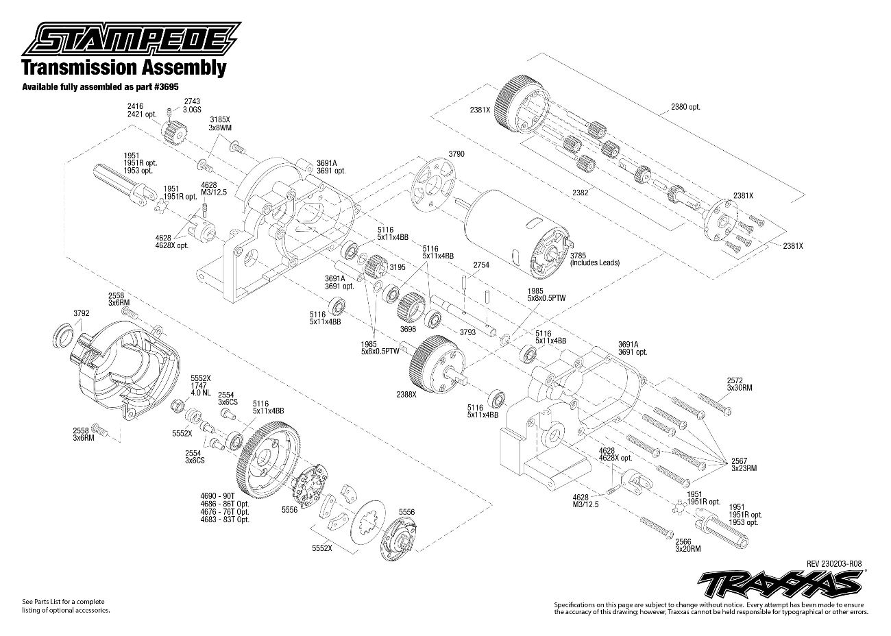 Stampede (36054-1) Transmission Assembly Exploded View