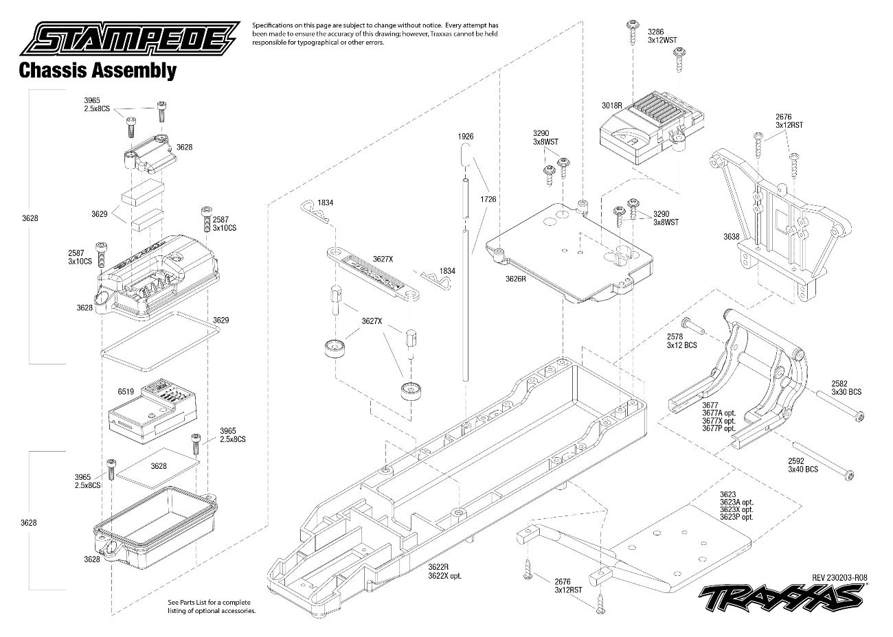 Stampede (36054-1) Chassis Assembly Exploded View
