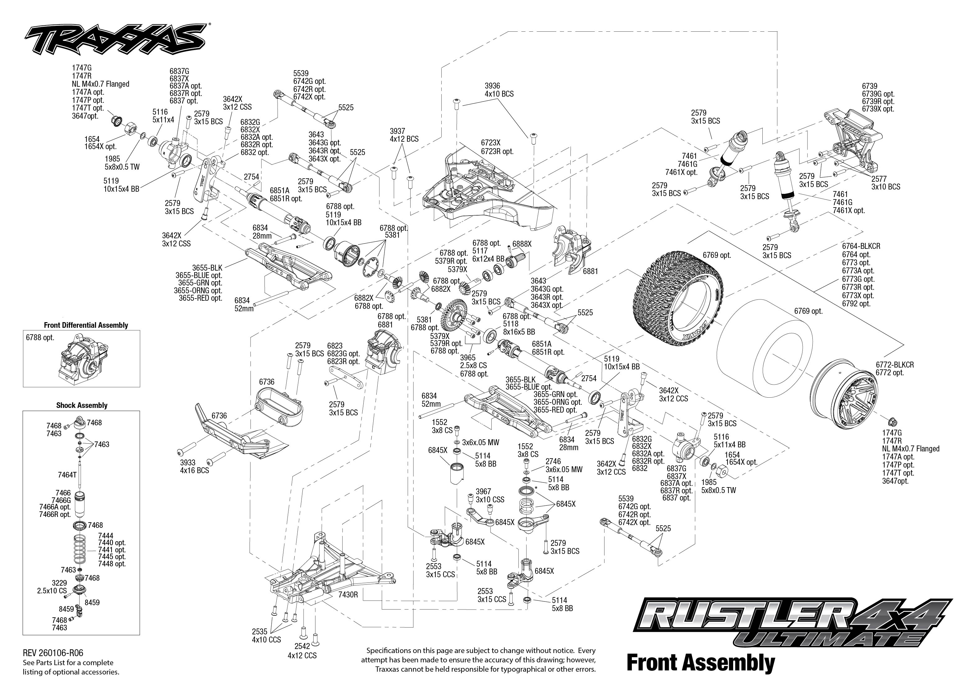 Rustler 4X4 Ultimate (67097-4) Front Assembly Exploded View