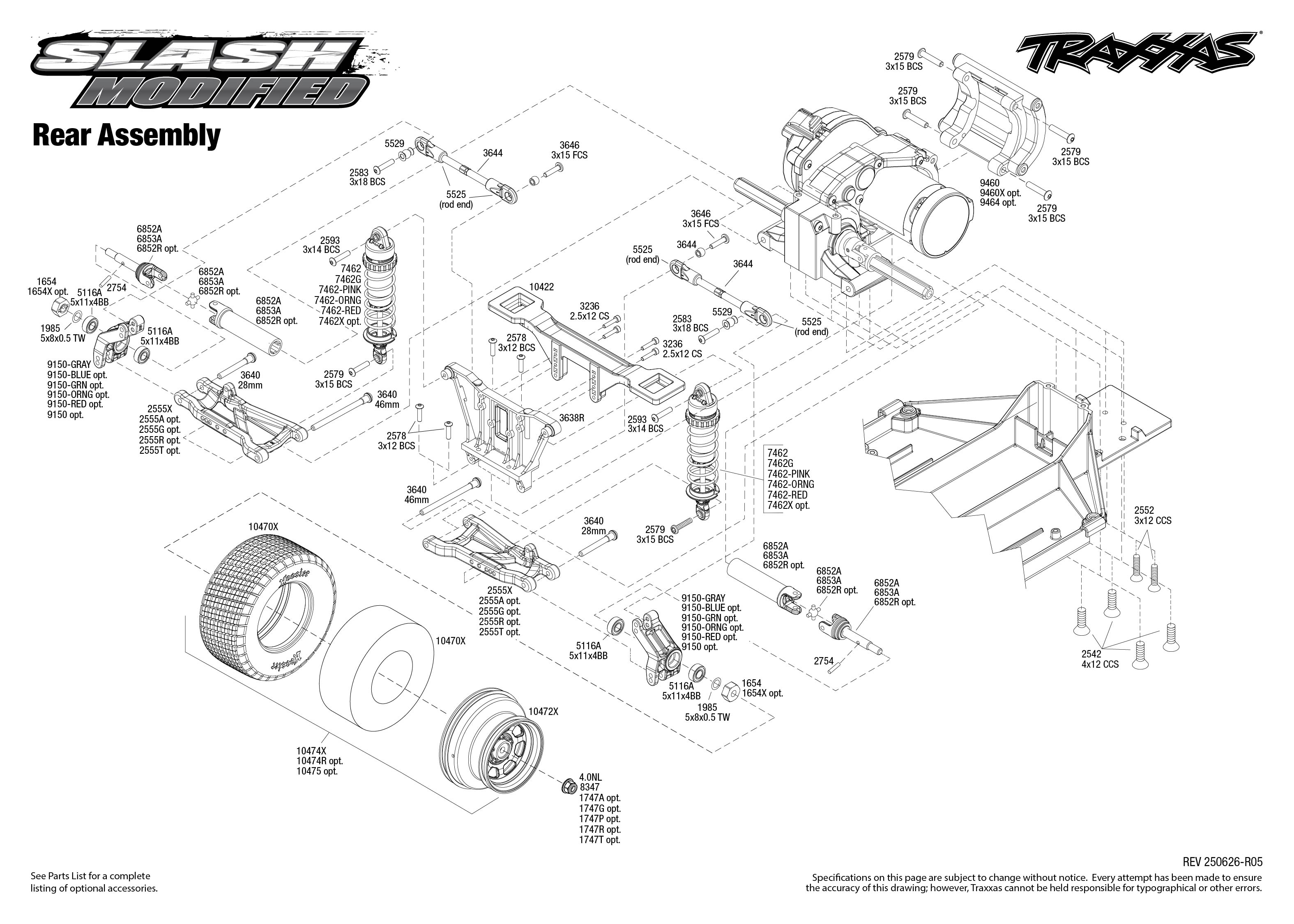 Slash Modified (104354-74) Rear Assembly Exploded View