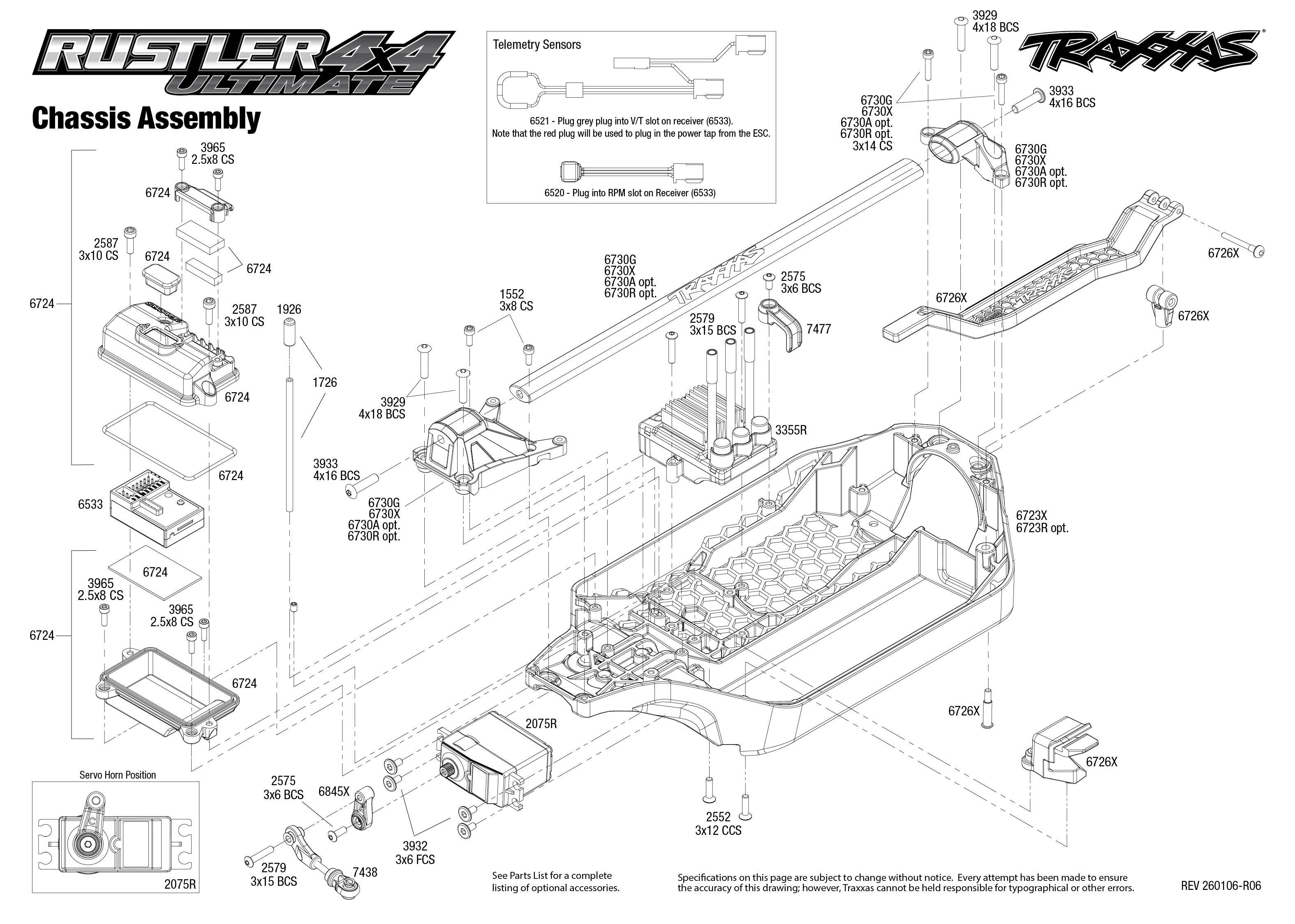 Rustler 4X4 Ultimate (67097-4) Chassis Assembly Exploded View