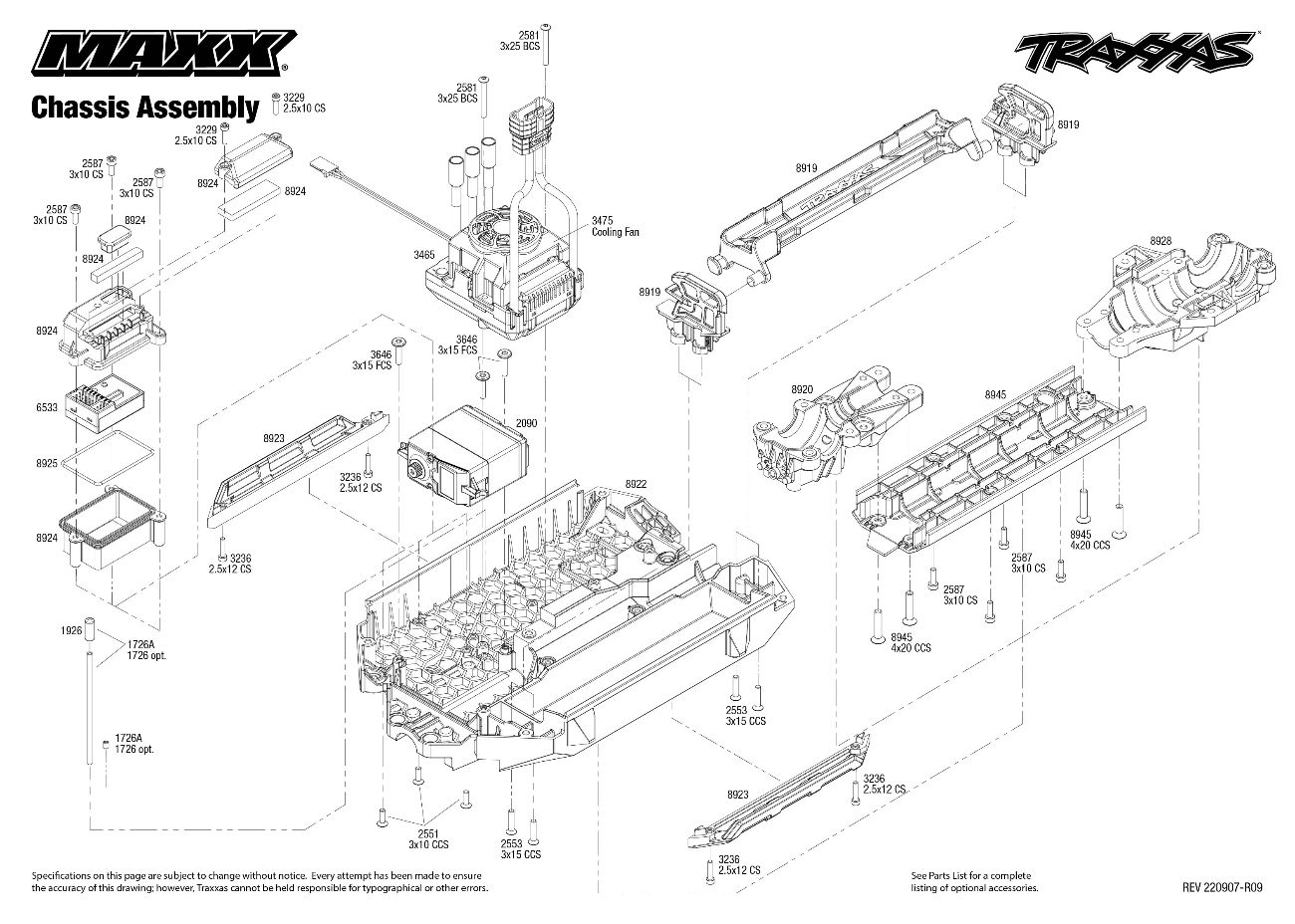 Traxxas Maxx® (89076-4) Chassis Assembly Exploded View