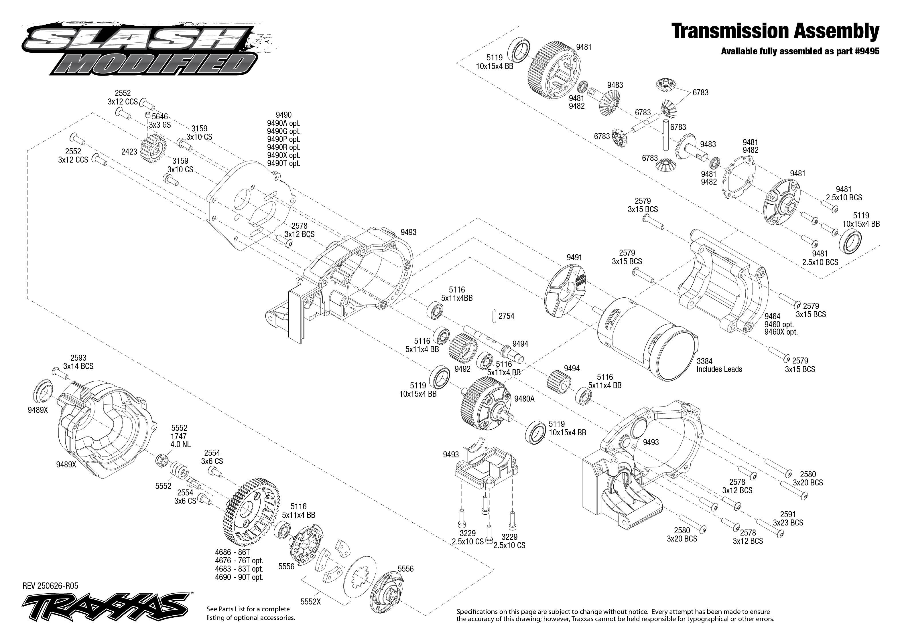 Slash Modified (104354-74) Transmission Assembly Exploded View