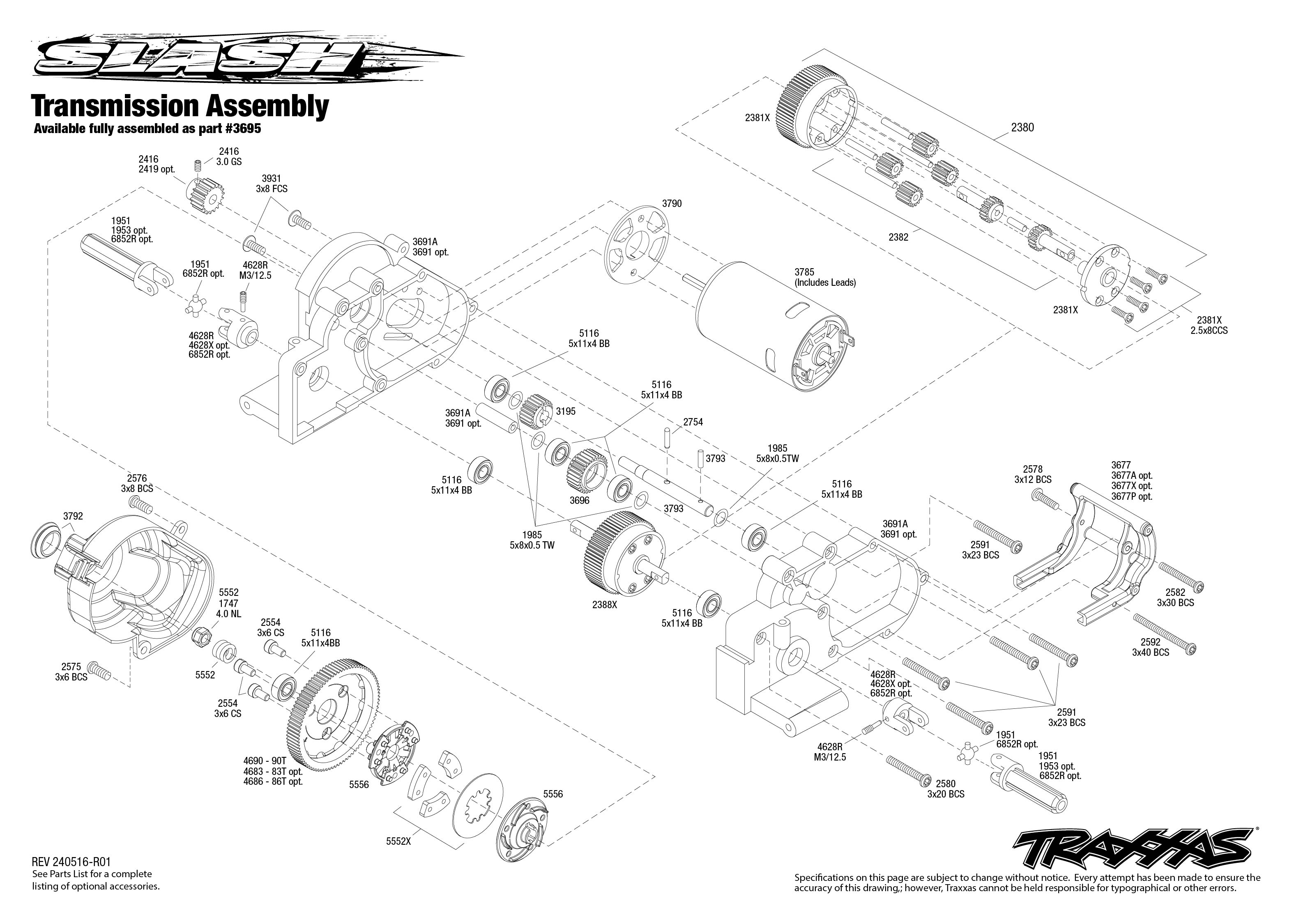 Slash EHD (58234-8) Transmission Assembly Exploded View