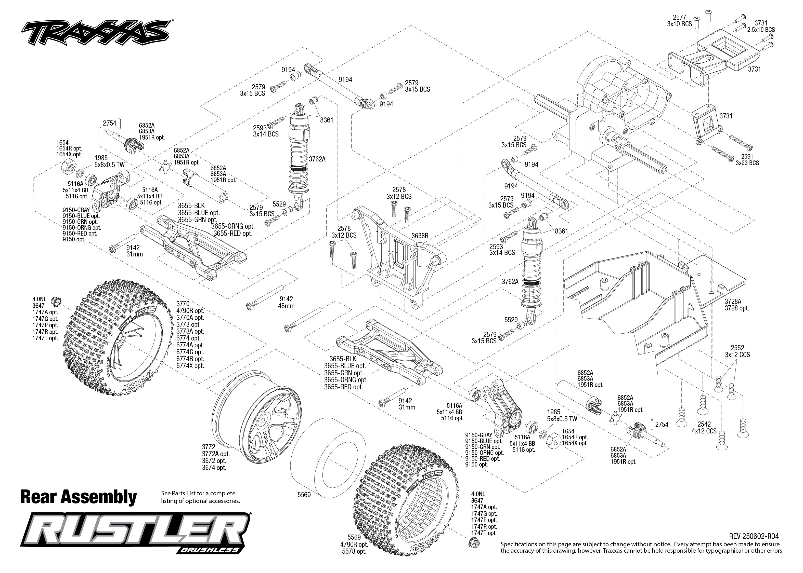 Rustler Brushless (37354-4) Rear Assembly Exploded View